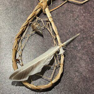 NEW Flint and Feather - Small Sweetgrass Dreamcatcher Wall Hanging Art OOAK